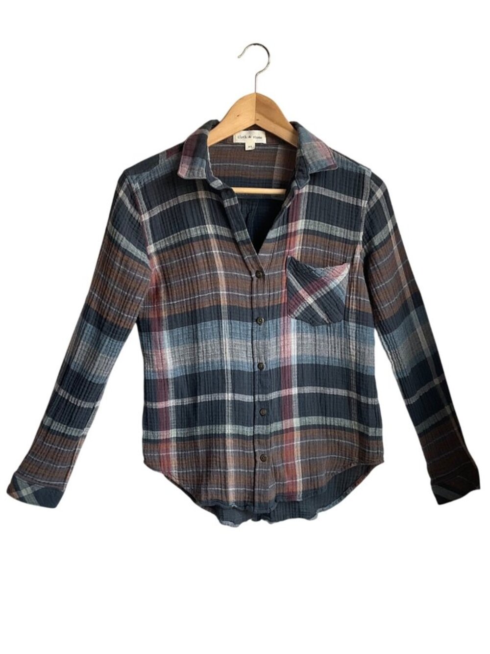 Cloth & Stone XS Gauze Plaid Long Sleeve Button-Up Shirt Soft Cotton Grunge